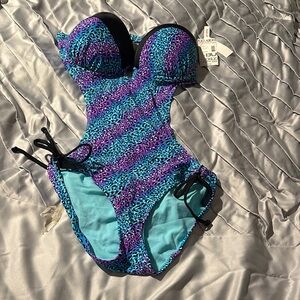 BONGO Blue and Purple One-Piece Swimsuit